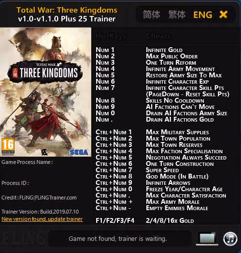 Total War THREE KINGDOMS trainer